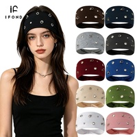 IFOND Fourniture en gros Bandeau large Y2K Punk à rivets avec petites œillets métalliques, en tissu extensible absorbant la transpiration, pour femmes