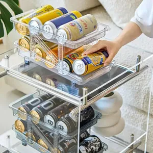 Distributeur automatique de bière à roulettes à 2 couches Boîte de rangement extensible en plastique Organisateur pour réfrigérateur, cuisine, aliments et boissons - Product Image 4