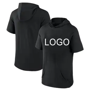 T-shirt bertudung pria, kaus Hoodie olahraga ringan kasual lengan panjang/pendek untuk pria
