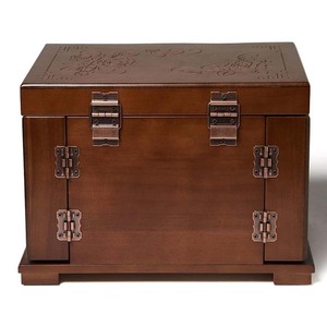 鏡と引き出し付きの木製ジュエリーボックス、ロック付きの無垢材ジュエリー収納ボックス、ヴィンテージスタイルの収納ボックス - Product Image 5