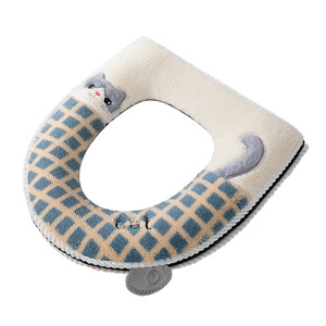 Housse de siège de toilette à motif chat à carreaux, épaisse et lavable pour l'automne et l'hiver - Product Image 2
