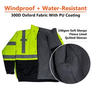 Veste de travail d'hiver isolée Oxford Uniformes de protection réfléchissants confortables à haute visibilité avec capuche cachée Vêtements de travail de sécurité - Product Image 4