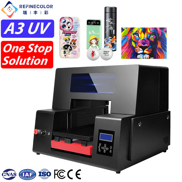 Refinecolor Low Cost A3 Size Small UV Printer Embossed Braille Phone Case PVC Card Ceramic Printing Machine for Small Business