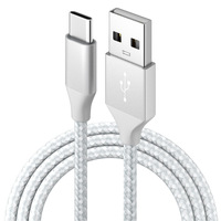 Cable de Datos Tipo-C BJC Blanco Trenzado de Nailon con Conductor de Cobre Puro, Carga Rápida, Conector USB-A de Aleación de Aluminio para Teléfono Móvil