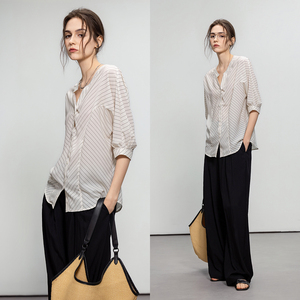 Demana <b>Smart</b> Style Striped Shirt Women V Neck Rag Sleeve Top Summer New Arrival Elegant Patchwork <b>Blouse</b> - Product Image 1