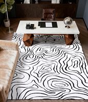 Tapis de salon 8x10 pieds, tapis moderne lavable, motif jacquard abstrait noir et blanc, double couleur