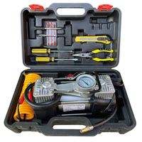 Compresseur d'air portable 12V à double cylindre pour gonflage de pneus, kit de réparation d'urgence automobile avec manomètre et tuyau, étui inclus