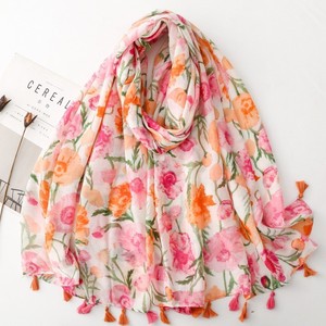 Pañuelo con flecos florales en acuarela, fresco y floral, fino y transpirable, chal protector solar para primavera y verano - Product Image 4