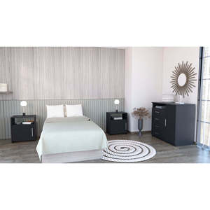 Comò Rioja a 4 cassetti con 2 comodini Omaha, set camera da letto nero - Product Image 1