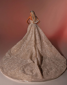 Robes de mariée sirène <span class=keywords><strong>pour</strong></span> femmes, col cœur, sans manches, traîne balayante, jupe à sequins et cristaux, sur mesure - Product Image 4