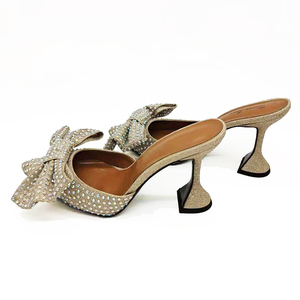 Chaussures à paillettes dorées neuves 2020, bout pointu, <span class=keywords><strong>strass</strong></span>, talons hauts, mules, escarpins pour femmes, chaussures à nœud - Product Image 3