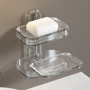Zimoo Wall Mount Soap <b>Dish</b> Double Layer Plastic Rectangular Bathroom Storage Soap <b>Rack</b> - Product Image 1