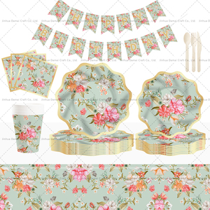 DAMAI Floral Paper <b>Plates</b> 10 Inches <b>Disposable</b> Party Supplies Kit For Tea Party Birthday Wedding - Product Image 2