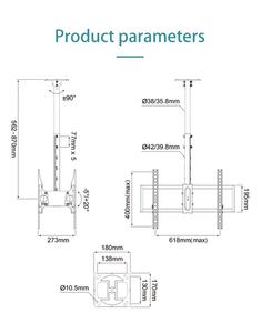 ขายึดทีวีติดเพดานแบบสองด้าน KALOC T2 ปรับระดับความสูงได้ รองรับทีวีขนาด 32 ถึง 75 นิ้ว รับน้ำหนักได้สูงสุด 150 ปอนด์ มาตรฐาน <span class=keywords><strong>VESA</strong></span> 600*400 มม. - Product Image 4