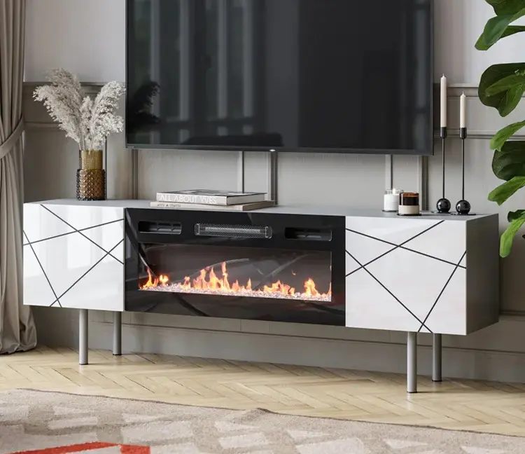 Modern Floating Electric Fire Place Tv Stand Living Room Furniture Livingroom TV Cabinet Extendable Customized Size