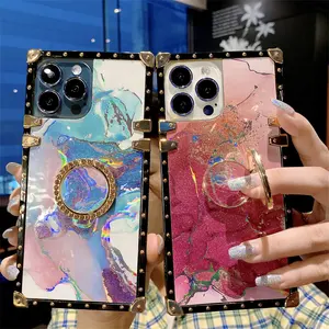 New Trendy Designers Glitter Marble Square Trunk Phone Case Cover For iPhone 13 Pro Max