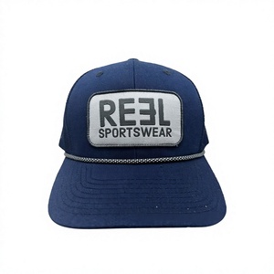 OEM Woven Patch Logo <b>Navy</b> 6-Panel Structured Trucker Cap with Rope Custom Private Label Mesh <b>Hat</b> for Business Wholesale - Product Image 1