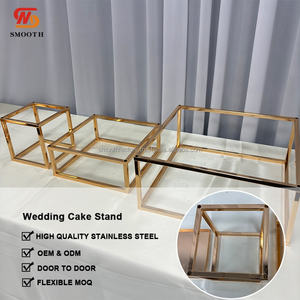 แท่นวางเค้กโลหะสี่เหลี่ยมสีทองแบบเรียบแท่นวางเค้กของหวานสำหรับงานแต่งงานงานเลี้ยงตกแต่งโต๊ะ - Product Image 2