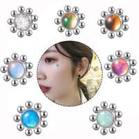 Gaby Nouveau Ancrage Dermal ASTM F136 en Acier Inoxydable G23 Plaqué Argent, Motif Tournesol, Filetage Interne, Calibre 14, Piercing Fin Vintage