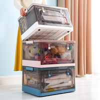 Storage Plastic Folding Storage Container Stacking Home Foldable Double Open PP Plastic Storage Box With Lid