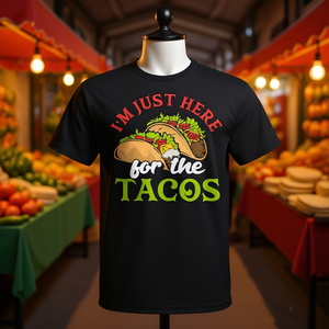 Camiseta con diseño de calcomanía de comida mexicana: Soy solo por los tacos - Product Image 3