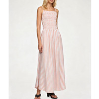 Robe plissée mi-longue décontractée d'été personnalisée de haute qualité, dos ouvert, en coton et lin respirant, rayée, élégante pour les fêtes
