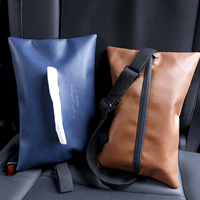 Support de boîte à mouchoirs pour voiture avec fermeture éclair, boucle réglable, en cuir PU imperméable, pour la maison, le restaurant, la table, le dossier de siège, la visière solaire