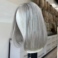 Postiche à clipser en cheveux vierges européens, mélange argent clair, 6x6, dentelle ultra-fine, topper pour femmes souffrant de perte de cheveux