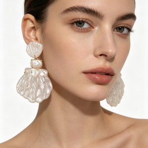 Exaggerated <strong>Handmade</strong> Temperament White Pearl Shell Drop <strong>Earrings</strong> for Women Jewelry - Product Image 2