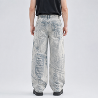 DiZNEW Jeans Baggy Homme Streetwear Personnalisé Imprimé Trompe Blueprint Délavé Clair Graphique Intégral Coupe Large en Denim