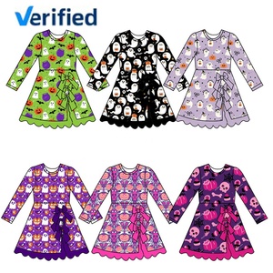 Vestito <span class=keywords><strong>da</strong></span> Yoga Personalizzabile per Bambine per Halloween, <span class=keywords><strong>Abito</strong></span> a Maniche Lunghe con Stampa Fantasma e <span class=keywords><strong>Zucca</strong></span>, Vestito <span class=keywords><strong>da</strong></span> Festa per Bambini con Decorazione a Fiocco - Product Image 1