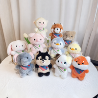 Vente en gros usine – Porte-clés en peluche super douce, 11 modèles assortis, animaux ronds et dodus avec écharpe, rembourrés en coton PP