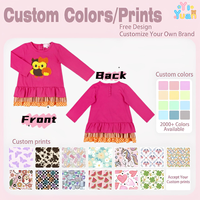 Chemisier rose décontracté pour filles, à manches longues, avec appliques mignonnes hibou et citrouille, ourlet à volants, pour Thanksgiving et Halloween