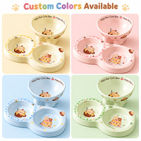 Ensemble de bols en céramique pour chat avec motif d'ours de dessin animé, bol anti-renversement pour nourriture et eau, boîte cadeau personnalisée, vaisselle pour animaux de compagnie