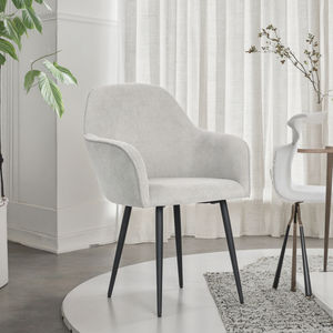 Nordic हॉट सेलिंग डाइनिंग रूम फर्नीचर आधुनिक धातु पैर उच्च पीठ वेवेट आर्म रेस्ट कपड़े डाइनिंग कुर्सियां - Product Image 2