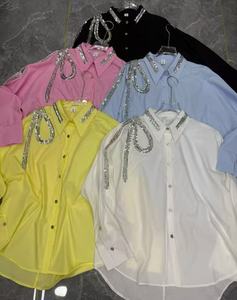 Camicette e camicie di cotone con diamanti eleganti da ufficio di fascia alta per <span class=keywords><strong>donna</strong></span> 2025 <span class=keywords><strong>autunno</strong></span> nuova tendenza alla moda larghe top Casual - Product Image 3