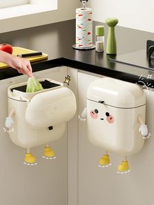 US Stock Creative Cute Hanging Dustbin Design <b>Plastic</b> <b>Kitchen</b> Trash Can with Lid Wall Mounted Waste Bin - Product Image 4
