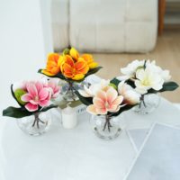 Fleurs artificielles de magnolia, aspect naturel, en soie, arrangement dans un vase en verre, fausse plante aquatique, décoration de table pour la maison, la salle à manger ou le bureau