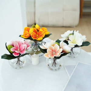 Flores Artificiales de <span class=keywords><strong>Magnolia</strong></span>, Arreglo de Seda con Tacto Real, Florero de Vidrio, Agua Artificial, Decoración para Mesa de Comedor, Oficina, Hogar - Product Image 1