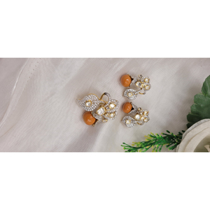 traditional floral pendant and <b>earring</b> set crafted with a combination of sparkling stones and vibrant orange accent jewelry set - Product Image 1