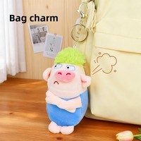 Porte-clés cochon en peluche super doux en coton PP, vert, mignon, avec poils à tirer, accessoire de sac, petit cadeau