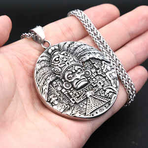 Medallón Vintage de acero inoxidable amuleto Guerrero Maya tótem colgante joyería personalizada fabricantes collar impermeable para hombres - Product Image 5