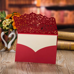 Cartes de mariage rouge pour invités avec impression gratuite, carte cadeau élégante découpée au Laser, carte d'invitation de mariage en papier - Product Image 4