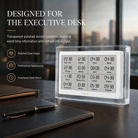 Horloge mondiale numérique Kylendar 7,5 pouces en acrylique premium avec écran E-Paper, Wi-Fi, 16 fuseaux horaires et calendrier pour bureau de direction