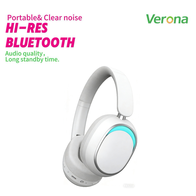 White Over-Ear Headphones with Single Color LED Light Active Noise Cancellation Low Latency Wireless Stereo Headset