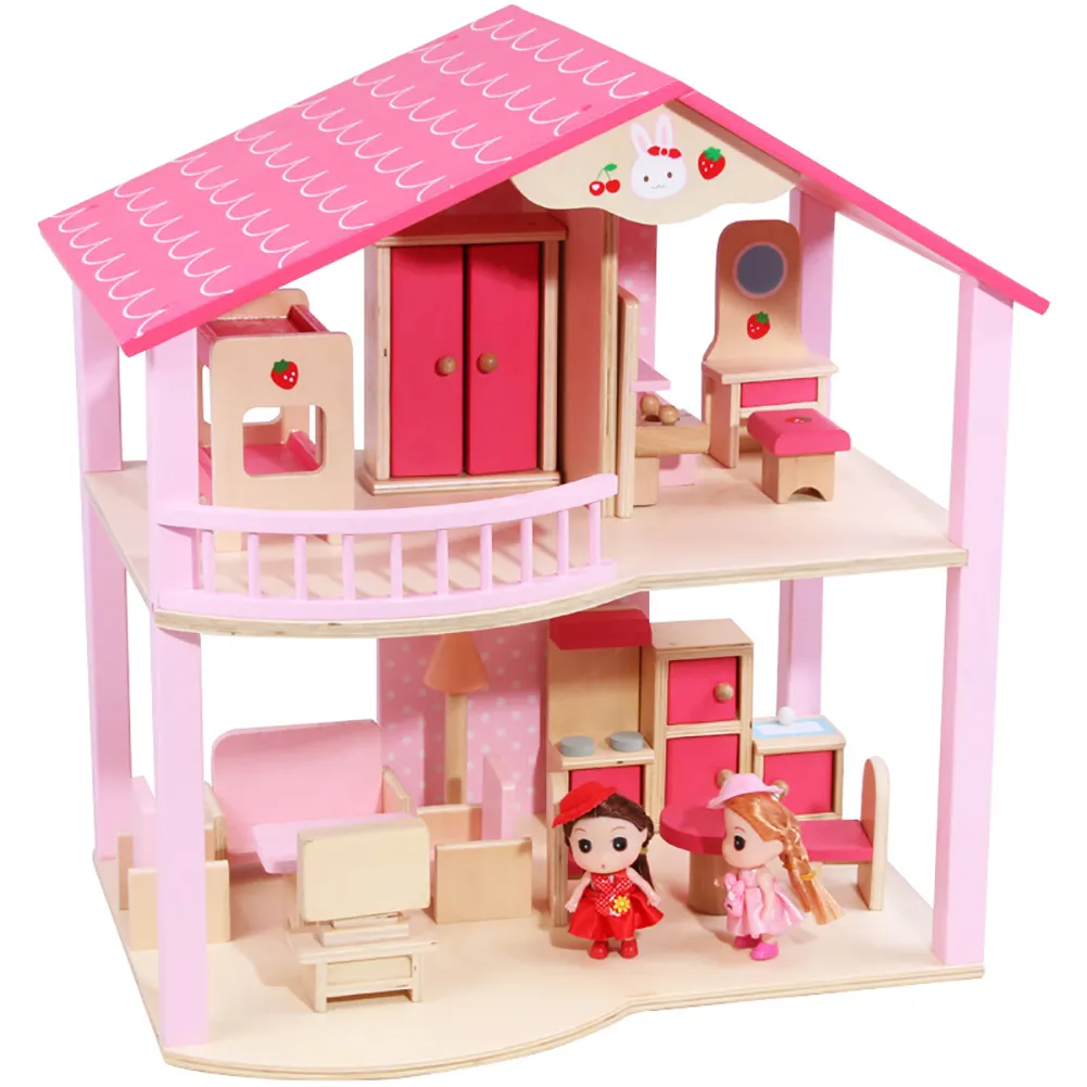 Búp bê bằng gỗ Nhà Gia Đình Dollhouse Set cho trẻ em Dollhouse Kit Montessori đồ chơi giả vờ chơi đồ chơi Quà tặng bằng gỗ sinh nhật cho cô gái