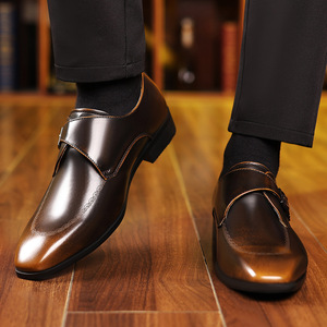 Chaussures habillées Monk Strap à bout pointu en cuir avec boucle, pour mariage et occasions formelles, pour hommes, toutes saisons, couleur unie - Product Image 3