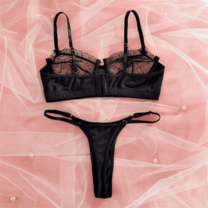 Ropa interior de encaje sólido transparente para mujer, sujetador Sexy, conjuntos de Tanga, lencería de encaje, conjuntos de bragas - Product Image 6