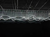 Décorations de plafond pour mariage, fête, événement, accessoires en forme de S, vagues, voile en mousseline de soie blanche, bandes lumineuses LED