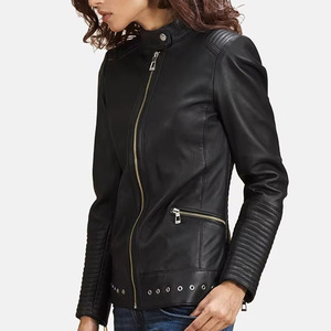Veste en cuir véritable pour femme, effet peau de serpent, 100 % cuir, doublure polaire, écologique, imperméable, respirante, avec détails brodés - Product Image 1